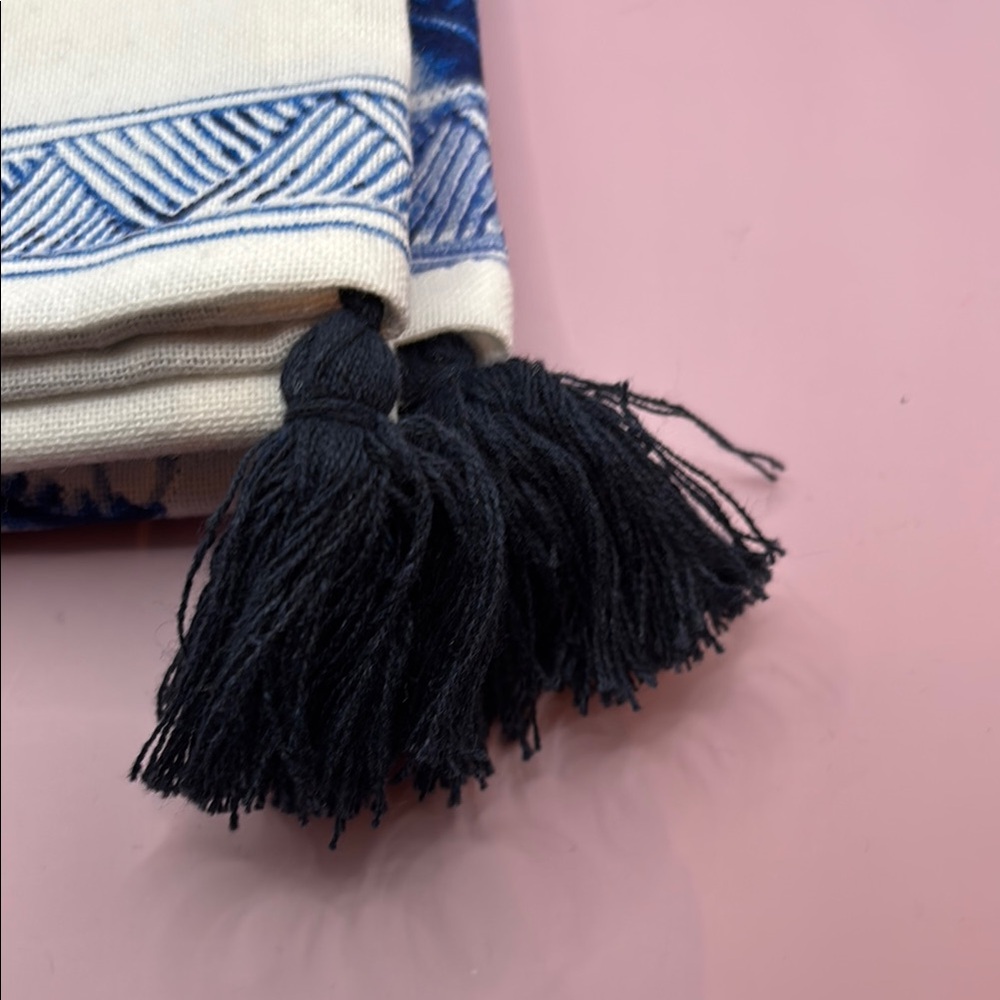 Two’s Company Blue &White Willow Dish Towels with Tassels - Set of 2 - Picture 5 of 11